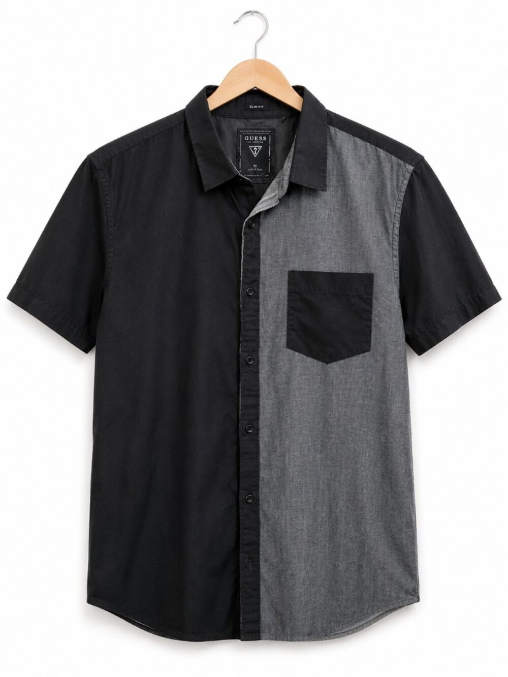 GUESS | Black & Grey Short Sleeve Button-Up Shirt – Men’s XXL